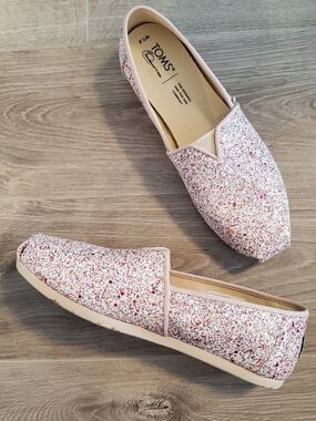 TOMS Women's Pink Glitter Slip-On Shoes